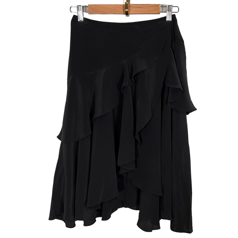 Lagence Black Midi tiered 100% Silk Skirt Size Small